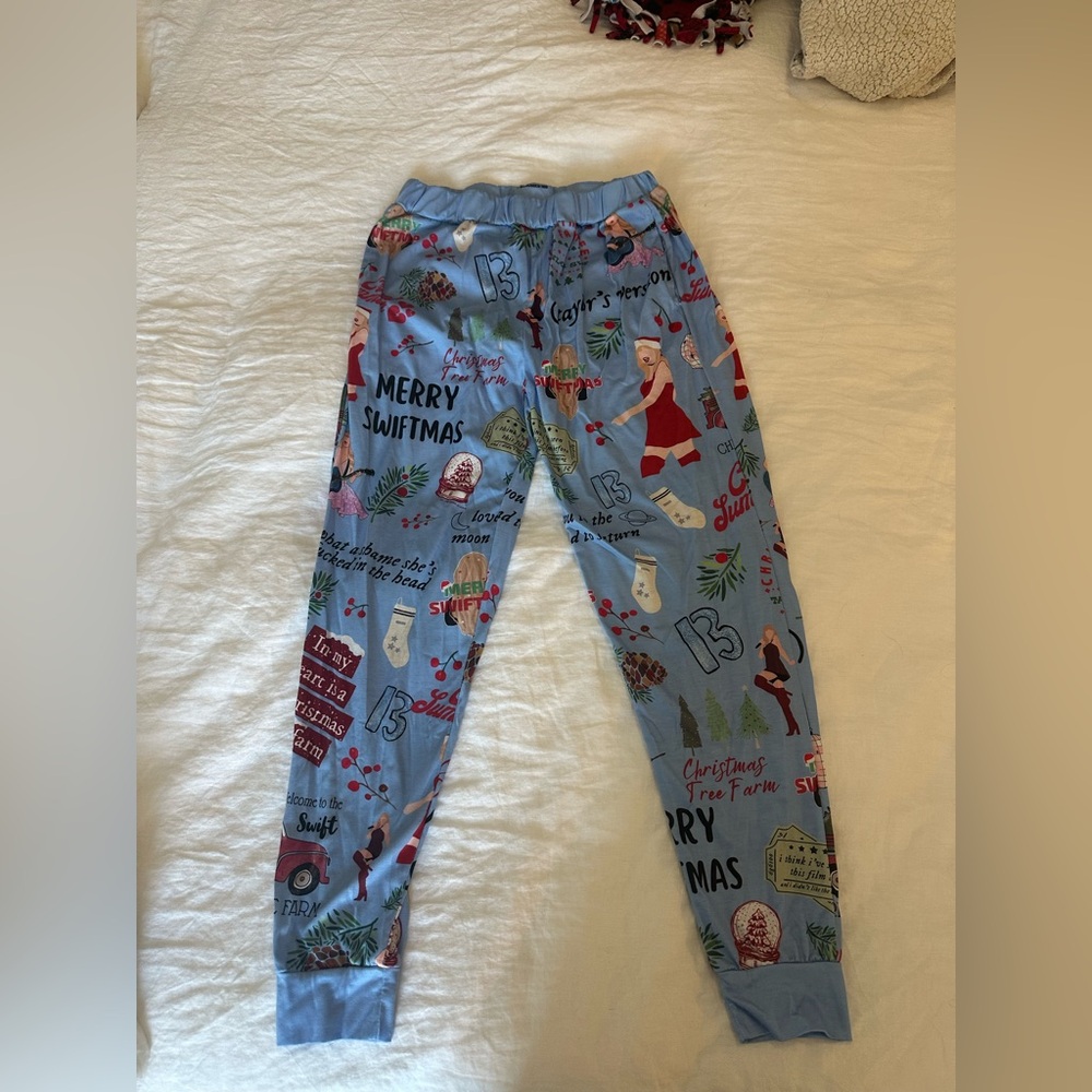 Taylor Swift Festive Blue Christmas Print Pajama Pants